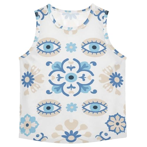 JUNZAN Evil Eyes White Blue Boys Tank Top Sleeveless Kids Vest Youth Boy Muscle Shirts for Basketball Sports Beach 3T