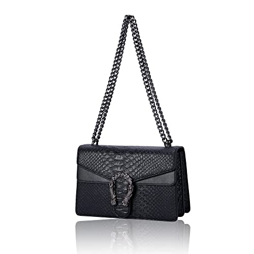 Aiqudou Crossbody Purse and Shoulder Handbag For Women - Fashion Snake Leather Bag Metal Chain Satchel Bag and Evening Party Purse