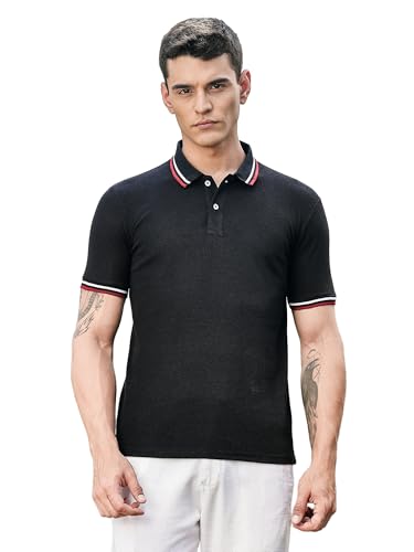 Image of Thomas Scott Men's | Solid | Knitted | Polyster Blend | Knitted | Polo | Ribbed Sleeve | Short Sleeve | Tshirt for Men