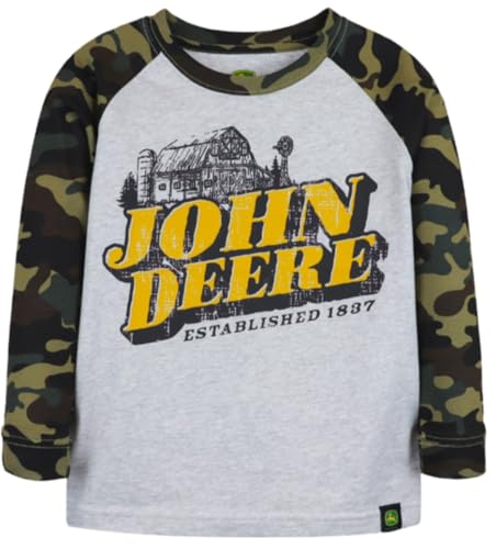 John Deere Gray, Camo Long Sleeve Boys Barn Established 1837 T-Shirt Sizes 5, 6, 7