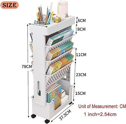 Bibliothèque mobile à roulettes blanche - Étagère compacte et fine - 3