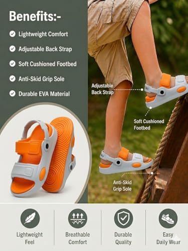 Image of Kid's Soft EVA Clog Sandals with Adjustable Strap & Anti-Slip Comfort Sole | Unisex |Light Weight | Water Proof