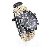 rongweiwang Multifunktionale Wandern im Freienüberlebens-Armband-Thermometer-Kompass-Thermometer Kompass Whistle Rettungsseil Camping-Armband
