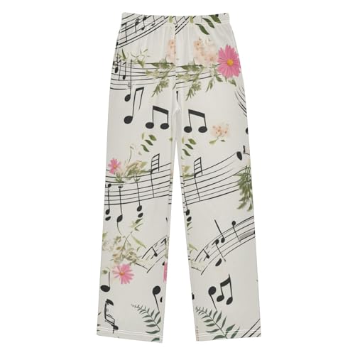 Music Note Daisy Flowers Boys Long Pants Soft Trousers Elastic Waist Kids Lounge Bottoms with Pockets S-XL