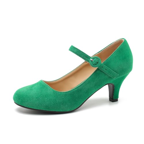 Image of Women's Vintage Mary Jane Shoes Dress Comfortable Low Kitten Heels Ankle Strap Closed Round Toe Office Work Wedding Pumps