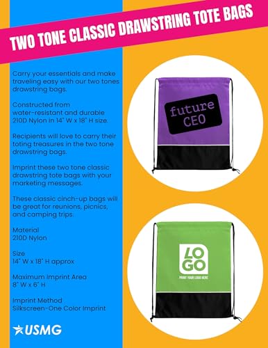 USMG Two Tone Classic Drawstring Tote Bags with Single Color Imprint for Marketing & Events2