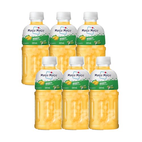 Image of Mogu Mogu Mango Juice with Nata de Coco Jelly 320ml (Pack of 6), Refreshing Tropical Thai-Made Sip & Chew Beverage