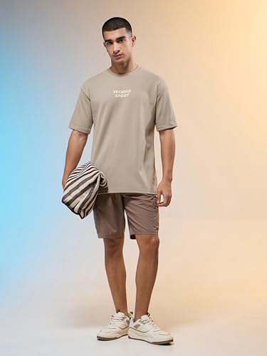 Image of TECHNOSPORT Men Printed Oversized Round Neck T-Shirt with COTFLEX, Dry Fit Sports Tee, Oversized Activewear T-Shirt for Gym, Running, Sports & Casual Wear