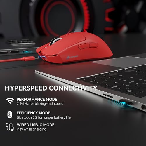 Image of ATTACK SHARK X1 Superlight Wireless Gaming Mouse with RGB Magnetic Charging Dock, BT /2.4G Wireless /Wired Gaming Mouse, PAW3395PRO Gaming Sensor, 40000DPI, 53g Office Mice for PC /Mac /Win /Xbox (Red)