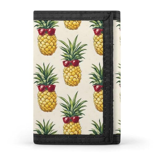 Red Glasses Pineapple Print Wallet for Men, 8 Credit Card Holder Slim Minimalist Front Pocket Small Mens Bifold Wallets