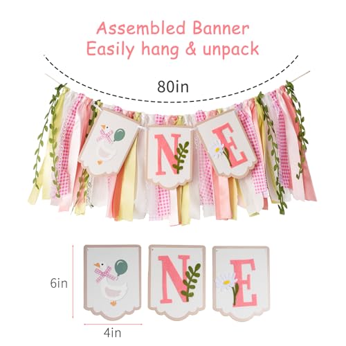 Image of Pre - stung Silly Goose High Chair Banner for Girls1st Birthday - Pink & Gold Baby Girl Cake Smash Cake Smash Props, Premium First Birthday ONE Banner Party Decoration