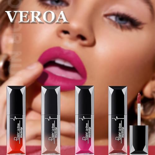 VEROA 4 Colors Matte Liquid Lipstick Lip Gloss Set - High Color High Coverage Creamy Texture Natural Lipstick Lasting Waterproof Non-Stick Cup Pink Lipstick - Vegan Formula - Image 8