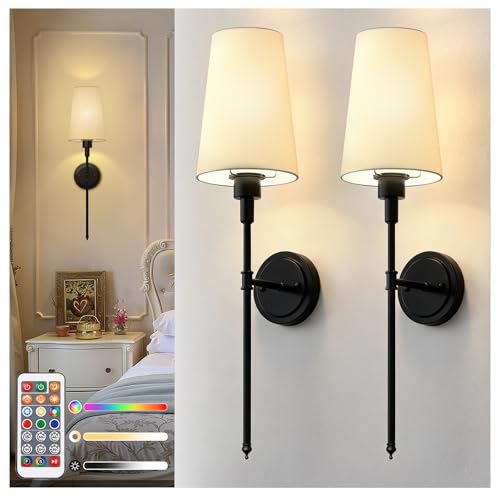 Image of Battery Operated Wall Sconce: Set of 2 Wireless Wall Light 12000mAh