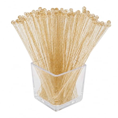 Wuyituart 100 Pcs Gold Glitter Round Top Flat Swizzle Sticks 7 Inch
