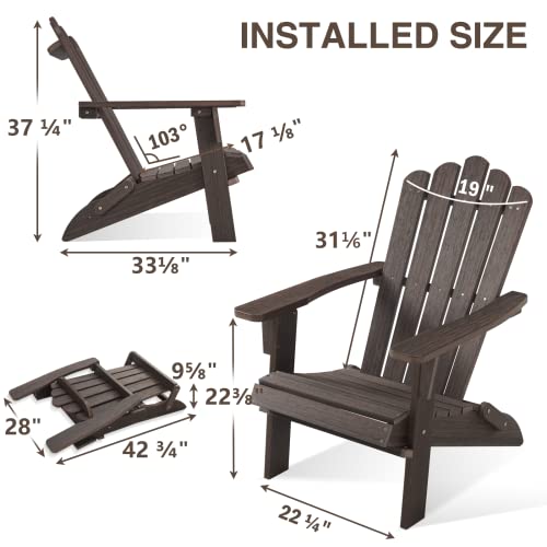 Acuel Folding Adirondack Chair, Poly Lumber Fire Pit Chair, Durable All-Weather Patio Chairs For Garden, 350 Lbs Support Oversized Adirondack Chair (Dark Brown, 1 Pc) #TOP2