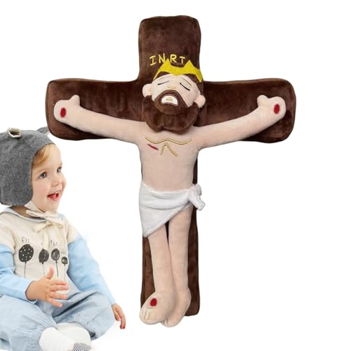 Poupée de Jésus en peluche pour apaiser l'anxiété au lit avec sa croix douce