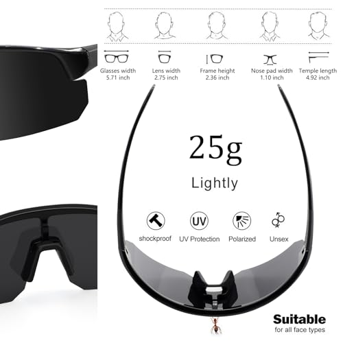 Image of BangLong Polarized Sports Sunglasses for Men Women UV400 Protection | TAC HD Lens, RX Insert Included, Lightweight Wrap-Around Design for Running Cycling Baseball Hiking