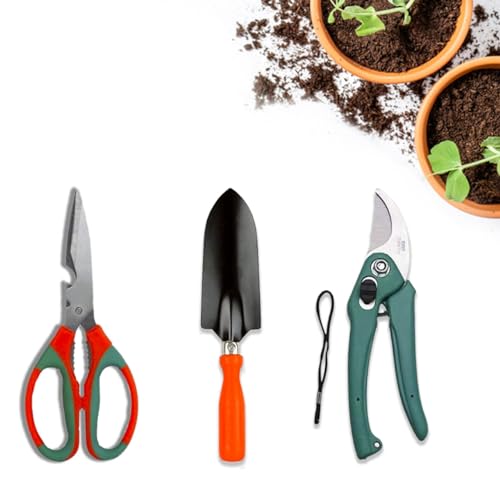 Cinagro Garden Tool Kit 3 Pieces - Pruning Shears, Garden Trowel & Scissor, Terrace Gardening Accessories, Gardening Tools Kit for Home Garden, Farming Tools