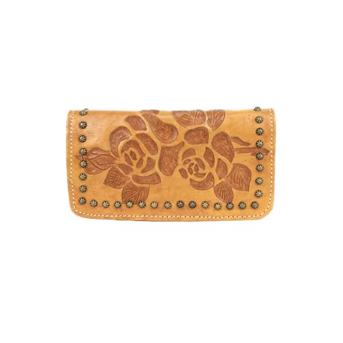 American West Women's Leather Trifold Wallet - Texas Rose Billfold