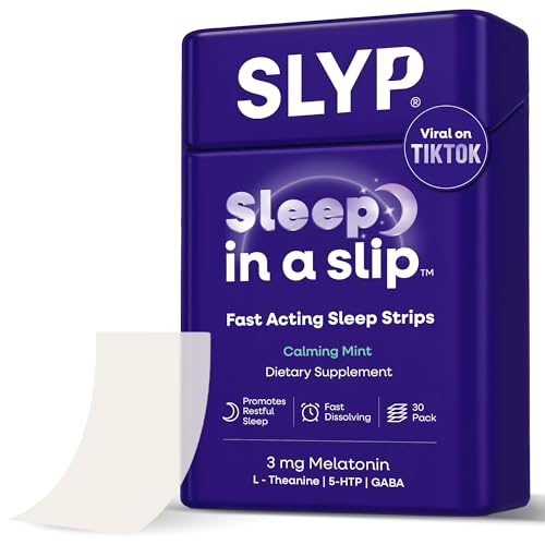 Slyp Fast-Dissolving Oral Mint Sleep Strips Natural Sleep Aid for Adults & Kids with Melatonin 3mg L-Theanine GABA & 5-HTP for Calm Support & Alternative to Sleeping Pills & Gummies 30 Strips