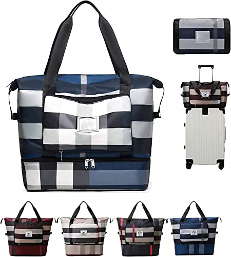 2022 New Foldable Dry/Wet Separation Travel Bag, Knowledee Lightweight Waterproof Foldable Travel Duffel Bag Large Capacity Expandable Folding Women's Sports Gym Tote for Sports, Camping (Blue)