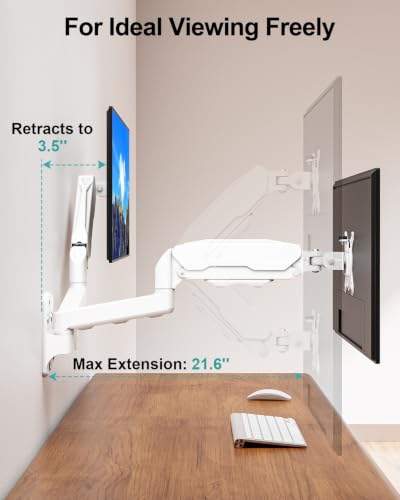 Image of MOUNT PRO Dual Monitor Wall Mount for 13 to 32 Inch Computer Screens, Gas Spring Wall Monitor Arm for 2 Monitors, Each Holds Up to 19.8lbs, Adjustable Wall Monitor Mount with VESA 75x75 /100x100, White