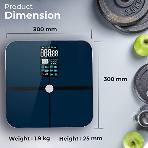 Image of Eagle Smart Bluetooth Weighing Scale for Body Weight with 200kg Capacity, BMI Digital Weighing Machine with Large LCD Display & 15 Body Composition Monitor Sync with Mobile App, Black