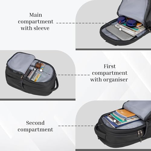 Image of F Gear Arashi Black 35L School Backpack|4 Compartments, 1 Front Pocket & water Bottle Holders|Laptop Sleeve|Ergonomic, Lightweight & Durable Design|Ideal for School, College, Work, Travel & Daily Use
