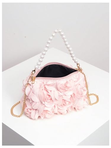 Image of Verdusa Women's 3D Flower Pearl Top Handle Clutch Purses Evening Handbags Crossbody Bag
