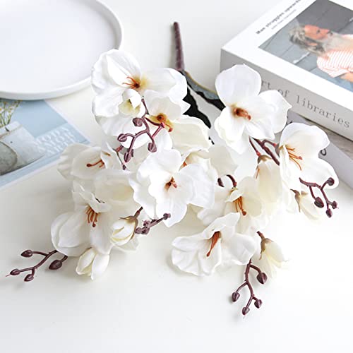 YQYAZL 2 Pack Artificial Magnolia Bouquet, Real Touch Artificial Magnolia Flowers for Foral Arrangements Wedding Home Office Table Decoration Photography Props White 43cm/17inch