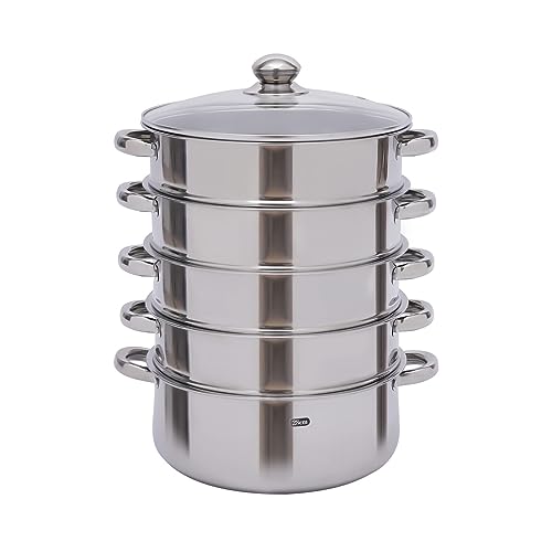 ANSNOW Dampfgarer Aus Edelstahl Mit Glasdeckel, Dampfgarer Für Die Küche, Alle Herdarten Geeignet/Edelstahl/28 cm (5 Etagen)