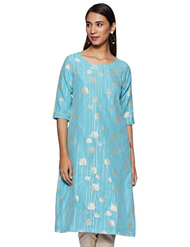 Image of BIBA Women Light Poly Metallic Cotton Straight Yarndyed Kurta