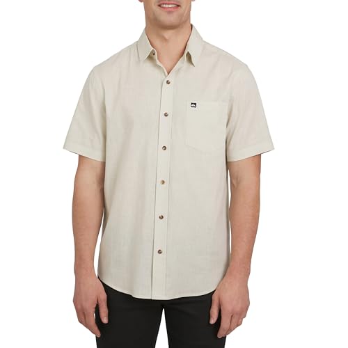 Quiksilver Camisa casual masculina de algodão premium de manga curta com botões, Bétula prata, G