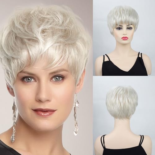 Elixano Short Silver Pixie Cut Wigs Human Hair for Women