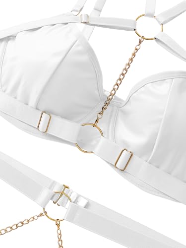 Image of Lilosy Sexy Pu Leather Strappy Underwire Garter Belt Lingerie Set