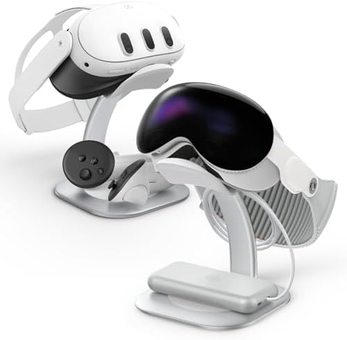 Spigen Stand Designed for Apple Vision Pro and Meta Quest 3/Meta Quest 3S - Premium Aluminum Universal VR Headset Display Dock Station - Silver