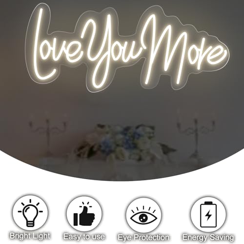 Image of Love you more Neon Sign Romantic Wedding Led Light Bedroom Home Wall Decor Wedding Party Decor Personalized Gift for Her, 15.7 inchx7.1 inch
