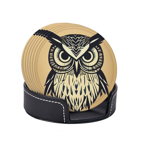 Dessous de verre imprimé hibou en polyuréthane imperméable pour décoration de table