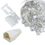 GSPOWER LANケーブル コネクター 自作用 企業用 業務用 RJ45 cat5 cat6 8極Nケーブルカバー【Cat5e ロードバー付き 白50個】