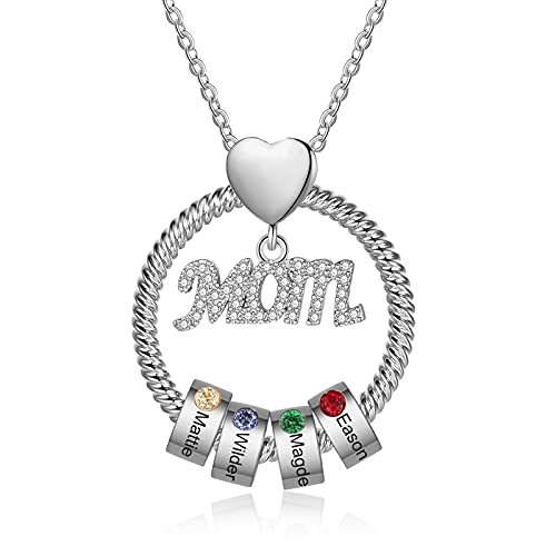 Personalized Mother Necklace with 1-5 Names Birthstone Mom Necklace for Women Mother Daughter Necklace Pendent Necklaces Customized Birthday Chirstmas Gifts for Mom Grandma
