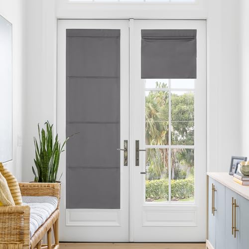 NICETOWN Blackout Door Blinds No Drill No Tools Thermal Insulated Shade for French Front Door Roman Roll Up Curtains for Light Conrol Sidelight Curtains 24 W x 72 L 1 Panel Grey