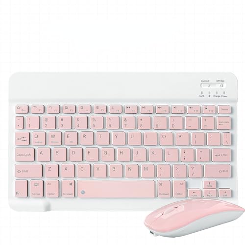 ABNT2 Mini teclado Bluetooth portátil universal, para Android IOS Tablet Windows, resposta mais rápida, sensível e experiência de digitação confortável e silenciosa. (Conjunto Rosa)