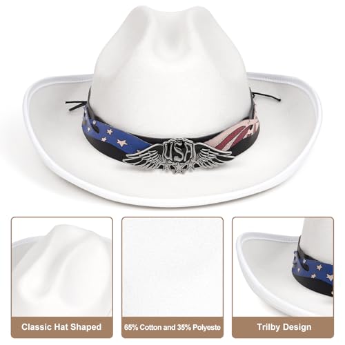 Image of Cowboy Hats for Women & Men Felt Cowgirl Hat with Belt Buckle Wide Brim Western Hat