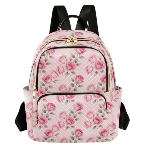 Mochila rosa floral pequeña con estampado animal y múltiples bolsillos para mujer casual