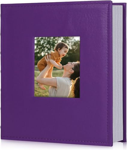 Image of RECUTMS200 Mini Album - White Paper Memo - Family Anniversary & Holiday - Leather Cover - 4x6 Photos - Purple