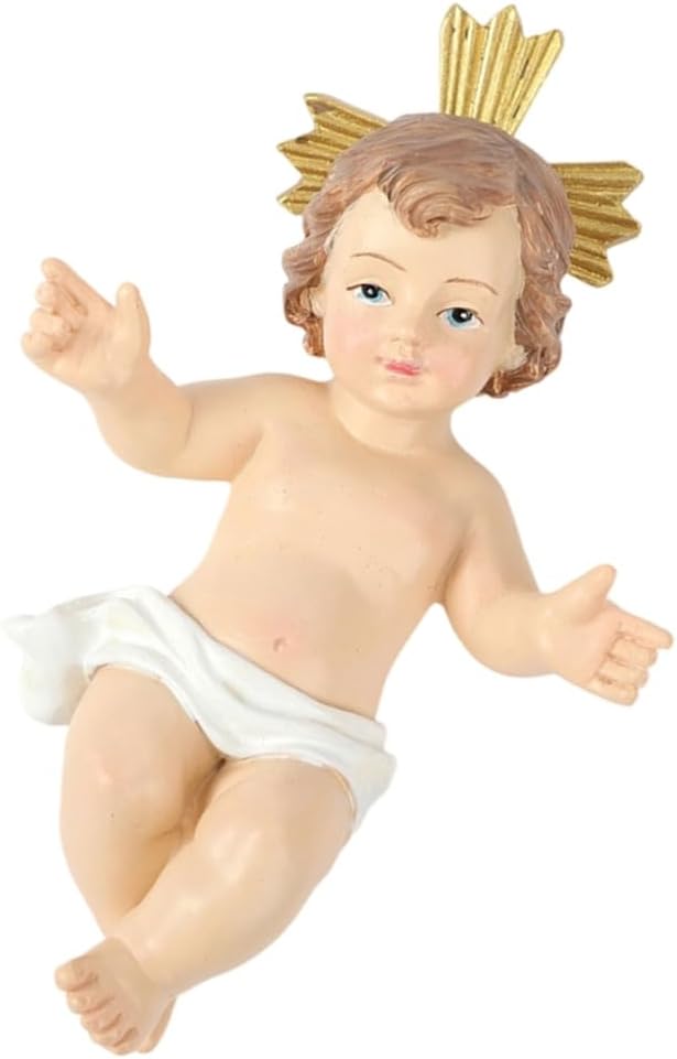 Small Nativity Statues Resin Baby Jesuses Figurines with Manger Christian Holiday Home Decors for Christmas Centerpieces