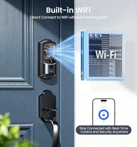Image of Veise VE027 Built-in Wi-Fi Smart Lock, Fingerprint Keyless Entry Front Door Lock, App Remote & Voice Control, No Hub Needed, Touchscreen Keypad Deadbolt, IP65 Waterproof, Easy to Install, Matte Black