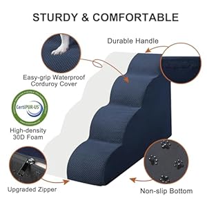 Dog-Stairs-Ramps-for-SmallMedium-Dogs-to-High-Beds-and-Couch-4-Step-Dog-Steps-with-Sturdy-High-Density-Foam-Pet-Stairs-with-Non-Slip-Bottom-for-Puppy-and-Cat-Gifts-Hair-Remover-Roller-Blue - Cucciolini Doodles   Dog-Stairs-Ramps-for-SmallMedium-Dogs-to-High-Beds-and-Couch-4-Step-Dog-Steps-with-Sturdy-High-Density-Foam-Pet-Stairs-with-Non-Slip-Bottom-for-Puppy-and-Cat-Gifts-Hair-Remover-Roller-Blue