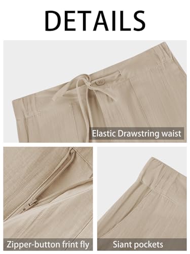 Image of PASLTER Mens Cotton Linen Pants Casual Summer Beach Pants Dress Trousers | Loose Fit, Elastic Drawstring Waist, Lightweight, Straight-Legs, Slacks, Yoga, Work, Vacation, Quick Dry