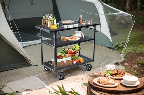 BOKKOLIK Industrial 3 Tier Mobile Bar Cart Rustic Metal Serving Cart with Wheels and Side Handles Vintage Rolling Kitchen Stand Cart-LxWxH: 36.2 * 15.75 * 30.5inch - Thumbnail 2